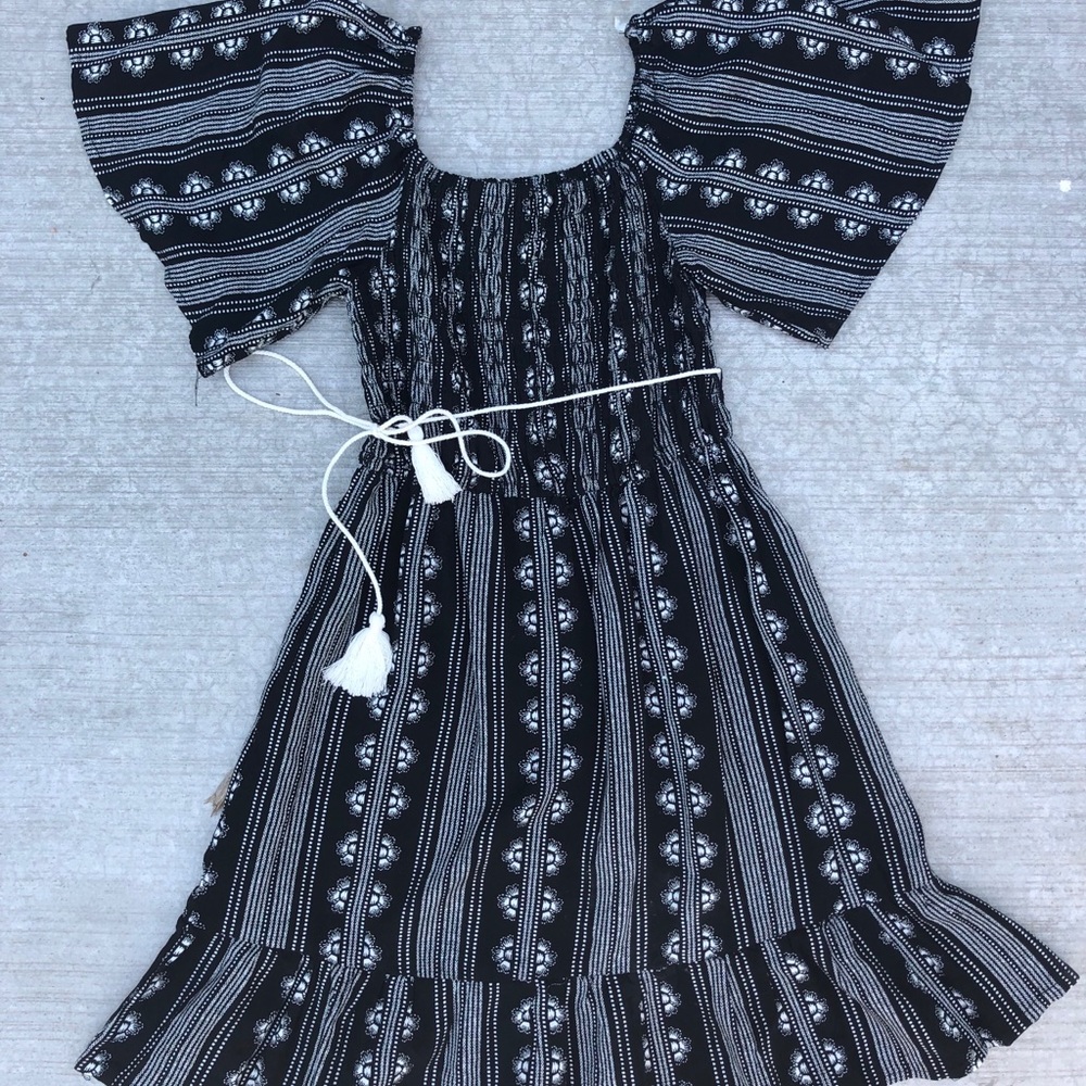 Black and white off the shoulder dress